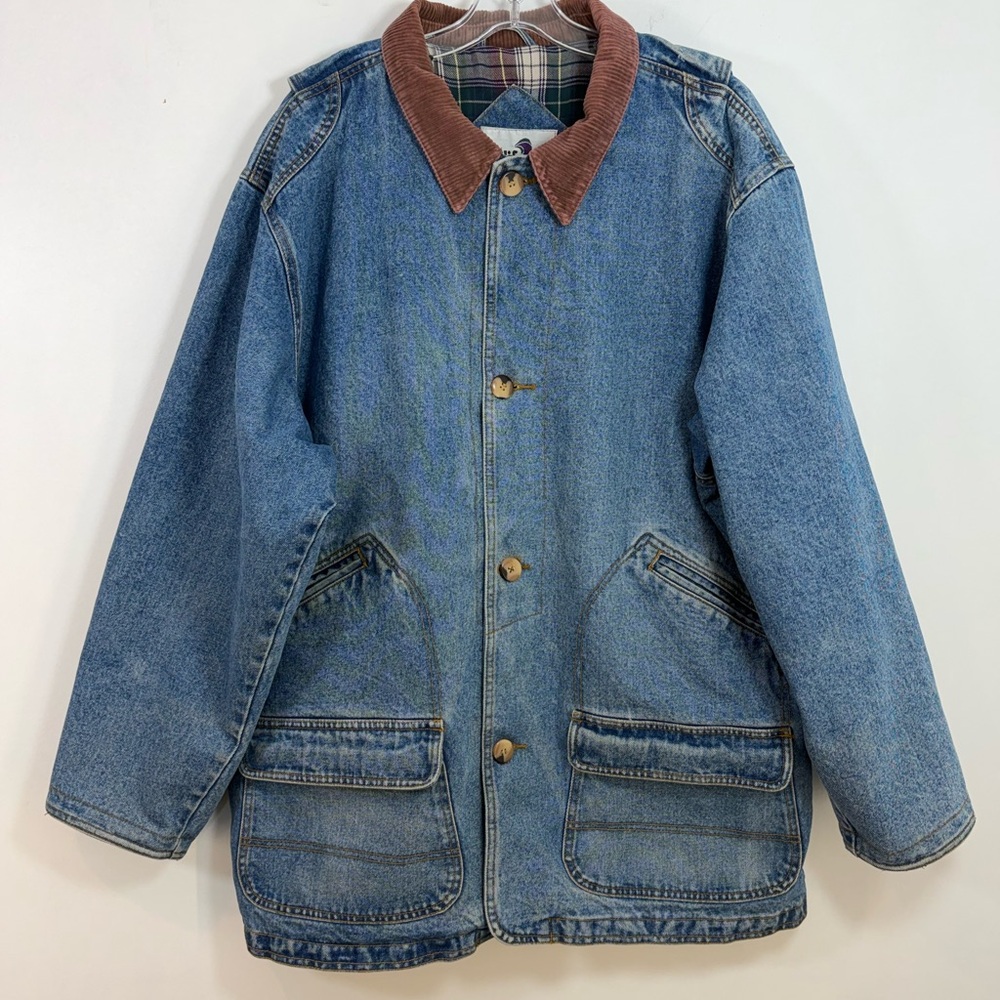 Men's Blue Denim Jacket with Brown Collar